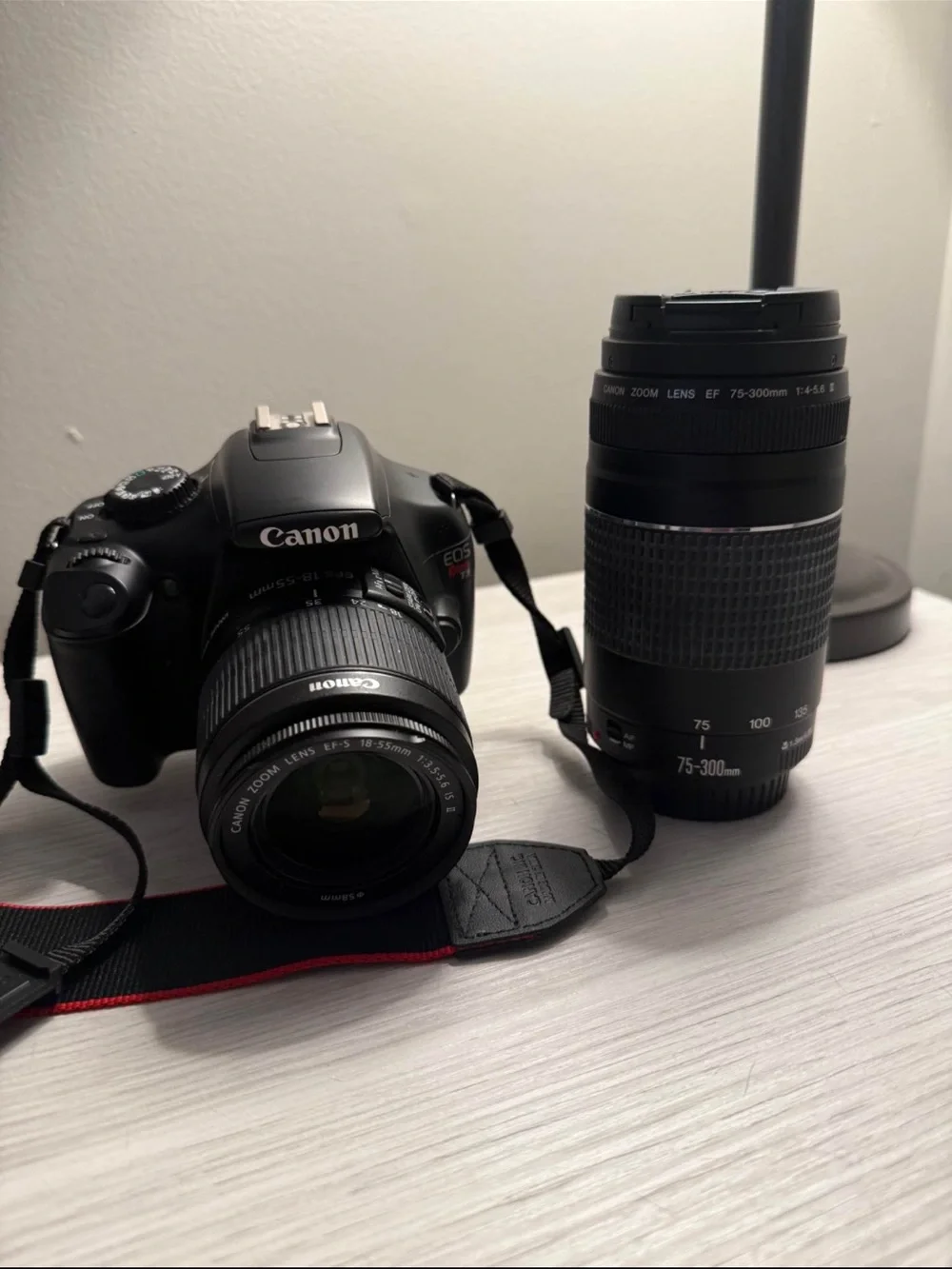 Canon Black EOS Rebel T3 18-55mm and 75-300mm Lenses